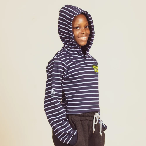 Blue Striped Crop Hoodies
