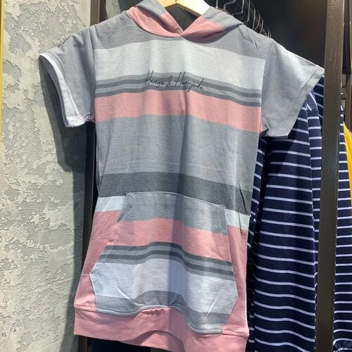 Pink & Grey Stripes Short Sleeves